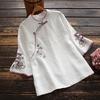 Ropa de Té de Algodón y Lino con Manga Media, Bordado, Solapa Diagonal, Hebilla de Plato, Estilo Étnico, Camisa Retro Literaria de Algodón y Lino para Mujer, Nuevo Estilo Primavera Verano 2022