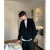 Suéter tipo cárdigan con cuello en V de moda de estilo coreano para hombre, suéter de punto de alta gama para otoño e invierno, chaqueta de punto artística de talla grande