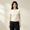 Camiseta canelada de algodão puro com gola redonda para mulheres, nova blusa básica de verão slim fit, top versátil e modelador com mangas curtas e gola redonda