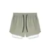 Pantalones cortos de running y fitness para hombre, talla europea, de nailon elástico en cuatro direcciones, corte ajustado, con forro interior, para deportes y actividades al aire libre