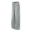 F9020 Retro Americano Calle Alta Unisex Moderno Azul Lavado y Blanco Diseño de Color de Gama Alta Jeans Sueltos para Hombre