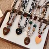 Estilo Étnico Bohemio Pañuelo de Seda Cajú Tela Collar de Cuentas de Madera Cadena Larga para Suéter de Mujer Accesorios Halter Collar de Cuello