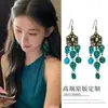 Brincos Gancho com Franjas Azul Lagoa para Mulheres, Brincos Sino Estilo Étnico, Brincos Estilo Festa