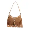 Bolso de Hombro Cruzado con Borlas de Estilo Personalidad de Moda de Este Año Otoño e Invierno 2025 Nueva Moda Retro Textura Mate para Mujer