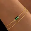 Aliexpress Pulseira de Pedra de Nascimento de Dezembro Transfronteiriça Design Quadrado Simples e Único Nicho Joia de Corrente Fina em Camada Dupla para Mulheres