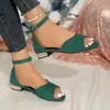 ¡Artículos en stock de talla grande! Sandalias de tirante único con puntera abierta y tacón bajo de tela retro francesa para mujer, diseño de hebilla en el tobillo