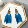 Brincos Longos de Franja e Pena Estilo Boêmio Transfronteiriço, Moda de Luxo Leve, Estilo Étnico Retrô, Brincos e Acessórios Versáteis para Mulheres