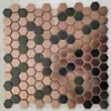 Azulejos Mosaico Espelhados Hexagonais Pequenos de Aço Inoxidável Metálico Estilo Europeu KTV Bar Entrada Azulejos de Parede com Fundo Preto Dourado