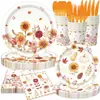 Set de Vajilla para Fiesta Temática de Girasol de Acción de Gracias, Mantel de Flores Silvestres Vintage de Otoño, Servilletas de Papel, Accesorios de Decoración de Cumpleaños