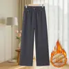 Calça pantalona feminina de alta qualidade para meia-idade, estilo primavera e outono, solta e com bom caimento, calça mom levemente larga, calça de outono e inverno com forro de fleece e espessada