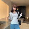 Sudadera con Capucha Estilo Americano Picante Ajustada con Medio Botón y Cintura Ajustable, Top de Manga Larga para Estudiante para Mujer