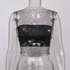 Top Regata Fashionável, Provocante, Sexy de Rede Preta Elástica com Strass AYJins DYJ60915