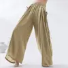 Calça de Dança Clássica para Mulheres, Linho Solto Dupla Camada Cordão Perna Larga Longa, Calça de Prática Chinesa Fluida Relaxada