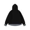 Ropa de Hombre Beijie Otoño 2026 Nuevo Sudadera con Capucha de Retazos a Cuadros Falso Dos Piezas Unisex Suelta Pullover