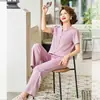Nuevo Conjunto de Moda de Verano con Cuello en V para Mujeres de Mediana Edad y Mayores, Conjunto Deportivo Casual de Dos Piezas de Verano para Mamá