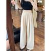 Pantalones Yamamoto de Espuma de Leche de Seda de Hielo para Mujer, Verano Delgados 2025 Nuevo Texturizado Pequeño Suelto Recto Drapeado Pierna Ancha