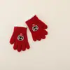 Luvas infantis de desenho animado com etiqueta, luvas de cinco dedos quentes e à prova de frio de inverno, luvas de lã tricotada com blocos de cor de desenho animado, espessadas