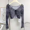 Camiseta de Manga Larga con Cordón Pure Desire Cubre Todo Hasta el Techo Malla de Alta Elasticidad Ropa de Yoga Moldeadora Transpirable de Secado Rápido Ropa de Fitness