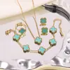 Acero de Titanio Chapado en Oro Transfronterizo Más Vendido Acero Inoxidable Pulsera, Collar, Anillo y Pendientes de Trébol de Cuatro Hojas Conjunto Fábrica al por Mayor