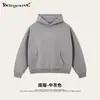 Sudadera con capucha estilo callejero casual americano de algodón puro, felpa cepillada, estampado directo de copo de nieve, corte holgado tipo caja, hombros caídos