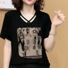 2025 Novo Estilo Moda de Verão Plus-Size para Mães Blusa Emagrecedora Elegante Redutora de Idade Manga Curta Base Top Feminino