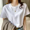 Camiseta básica de algodón puro de peso pesado de Xinjiang, cuello redondo, camiseta blanca de manga corta, top unisex de color liso holgado de media manga para verano