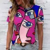 Camiseta de Moda Transpirable de Verano para Mujer con Interesante Estampado de Rostro Abstracto 3D, Nueva Camiseta de Cuello Redondo 2024
