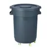 Cubo de basura redondo grande gris, papelera sanitaria grande para exteriores, cubo de basura redondo con ruedas para cocina comercial