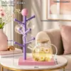 Porta-copos de mesa pequeno minimalista rosa e roxo, suporte de copo suspenso, suporte invertido para xícaras de café, estilo ins