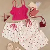 Pijama para Mujer Estilo Europeo y Americano, Nuevos Modelos Primavera y Verano, Conjunto Dulce y Lindo de Tres Piezas para Niña, Chaleco Delgado de Alta Gama, Pantalones Largos, Ropa de Casa