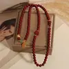 Pulseira de Cinábrio para Mulheres, Pulseira em Formato de Cabaça com Conteúdo Padrão, Pulseira de Flor de Cabaça de Cinábrio em Camadas Múltiplas, Pulseira de Cinábrio de Nicho
