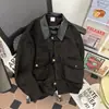 Chaqueta de Trabajo Estilo Granja con Solapa Patchwork y Bolsillo Grande para Hombre, Nueva Tendencia de Primavera Color-Blocking Holgada de Gamuza