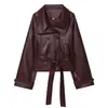 Venta Caliente Transfronteriza AliExpress Nuevas Llegadas Primavera 2026 Chaqueta Corta de Cuero de Manga Larga Doble Botonadura Decoración con Cinturón Solapa