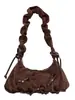Outono Inverno Suede Retrô Estampa de Leopardo Bolsa de Axila Feminina 2026 Nova Bolsa de Mão Plissada com Laço Bolsa de Ombro Transversal