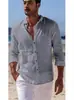 Camisa de Botones Independiente para Hombre Verano Manga Larga Color Sólido Cuello Solapa Transfronteriza Primavera y Verano Fuera de Temporada Casual Diaria Camisa de Hombre