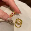 Anillo Multicolor Ojo de Caballo de Joyería Antigua Diseño de Nicho Chapado en Oro Real de Alta Gama Anillo de Banda de Corindón Rojo Zircón Verde Anillo para Mujer