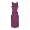 Vestido de Tirante Ancho acanalado Morado Oliva Iluminador Deseo Puro Primavera/Verano 2026 para Mujer, Vestido Tanque Plisado de Cuello V, Ajustado Largo