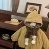 Envie um Cachecol! Sucesso Fofo! Outwear Original de Algodão Acolchoado com Capuz para Meninas Estilo Coreano Vento Tesouro Outwear à Prova de Vento
