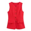 Atacado de Vestuário Feminino para Comércio Exterior Pronto de Fábrica Moda Nova Primavera 2025 Colete Vermelho Sem Manga com Botões
