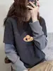 Camiseta de Manga Larga Rayada de Forro Polar Cepillado Falso Dos Piezas Derong para Mujer, Camiseta Base Gruesa Versátil de Moda para Primavera, Otoño e Invierno