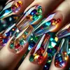 Unhas Longas de Ballet Coloridas Deslumbrantes com Pedras Preciosas Tendência Transfronteiriça Colorida Arte de Unha de Cristal de Gelo Pontas de Unha Usáveis Venda por Atacado