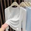 Cardigan Gris de Canalé Chaqueta Fina Chal Protector Solar para Mujer 2026 Nueva Camisa de Oficina para Aire Acondicionado de Verano