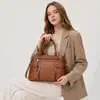 Bolsa de ombro multi-bolsos para comércio exterior transfronteiriço, bolsa de mão grande de couro macio lavado vintage, bolsa transversal crossbody transfronteiriça atacado