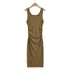 2561-25 Novo Estilo de Inverno Estilo Europeu e Americano Sexy Colete Cintura Franzida Efeito Emagrecedor Fenda Lateral Vestido Saia