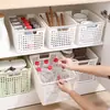 Cesta de almacenamiento de plástico para uso doméstico, caja de almacenamiento de escritorio, cesta de almacenamiento para artículos varios de cocina, caja de bocadillos y juguetes para jardín de infantes