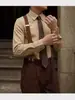 Camisa de Hombre Vintage a Rayas con Caída, Estilo Británico Francés, Moderna Versátil Sin Planchar Camisa para Padrinos de Boda