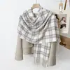 Bufanda Cuadros con Borlas Estilo Coreano para Estudiantes en Otoño e Invierno, Bufanda Versátil Cálida y Engrosada, Chal de Doble Uso para Mujeres