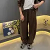 Pantalones casuales de pierna ancha de cintura alta para moda de otoño, pantalones deportivos simples y versátiles, pantalones de chándal estilo americano con bloques de color, cordón, patchwork y pierna curva