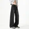 Calça jeans masculina com textura de ondas d'água, nova coleção outono 2026, calça reta estilo americano, calça longa larga moderna de corte solto