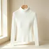 Suéter feminino de gola alta, moda outono feminina, camisa básica elegante, blusa de tricô de manga longa lisa para mulheres